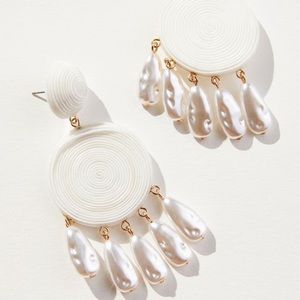 Anthropologie earrings of rattan and pearls by Lake Life. Brand new!